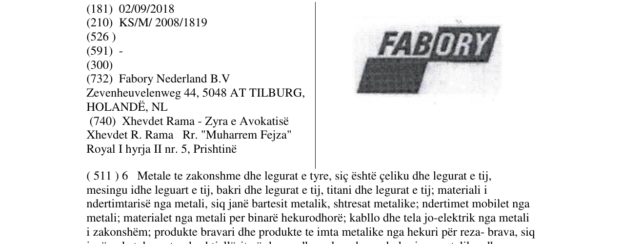 Zëri i markës FABORY në buletin