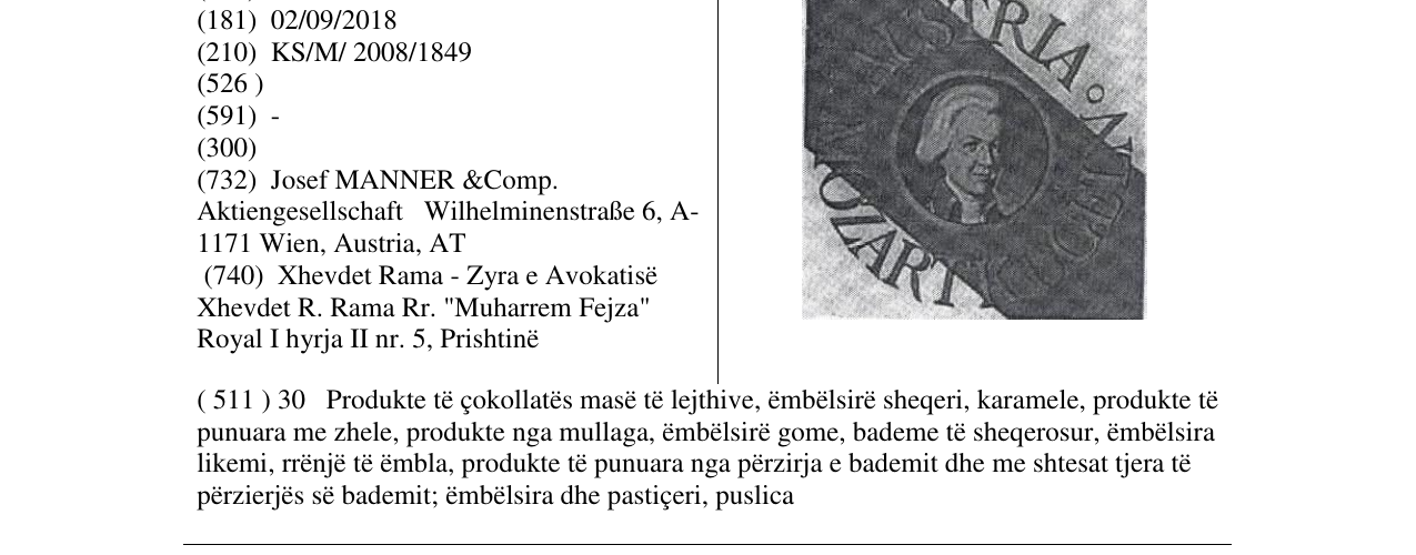Zëri i markës AUSTRIA MOZARTKUGELN në buletin
