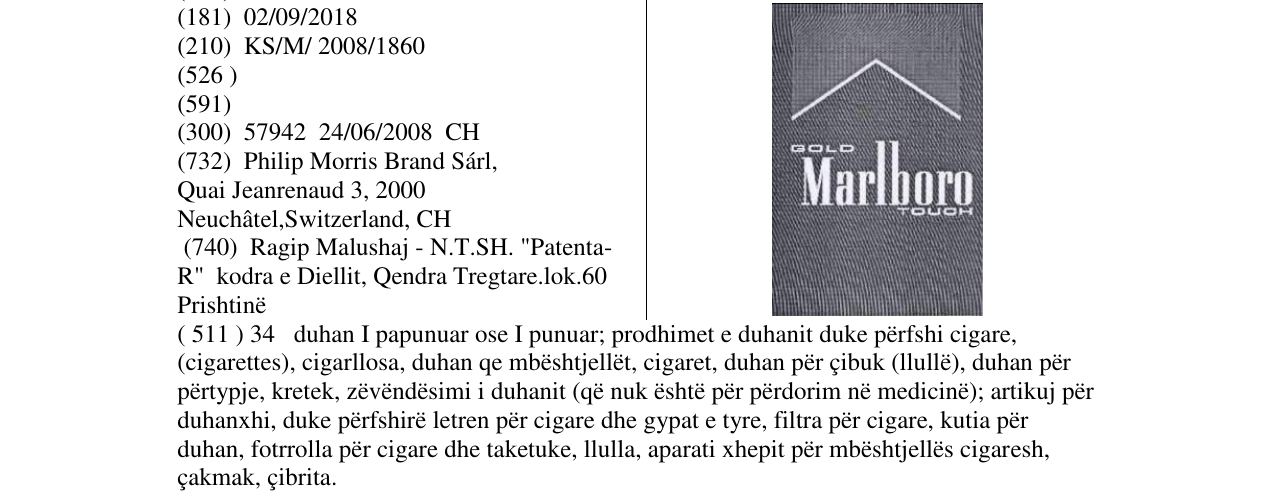 Zëri i markës MARLBORO në buletin
