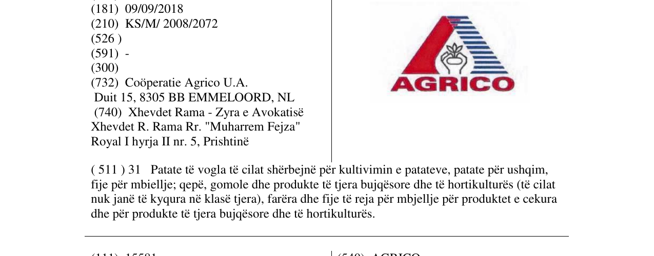 Zëri i markës AGRICO në buletin