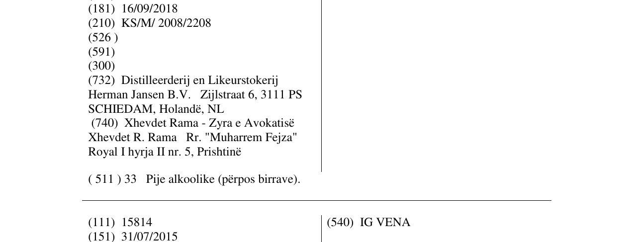 Zëri i markës MANSION HOUSE në buletin