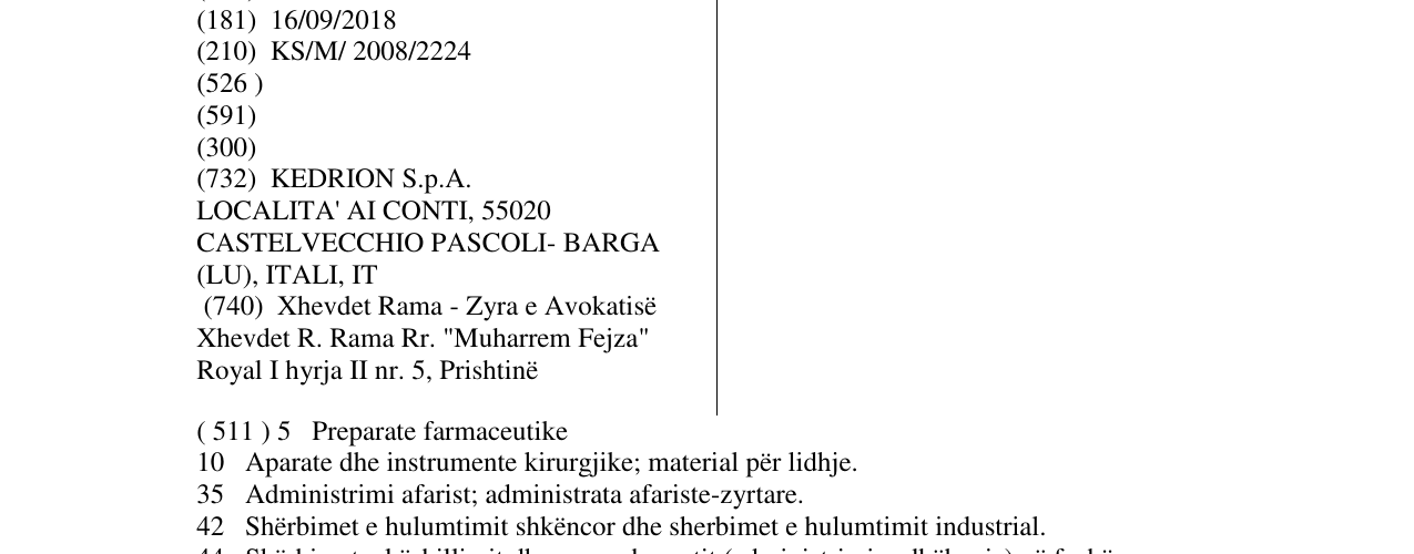 Zëri i markës KEDRION në buletin