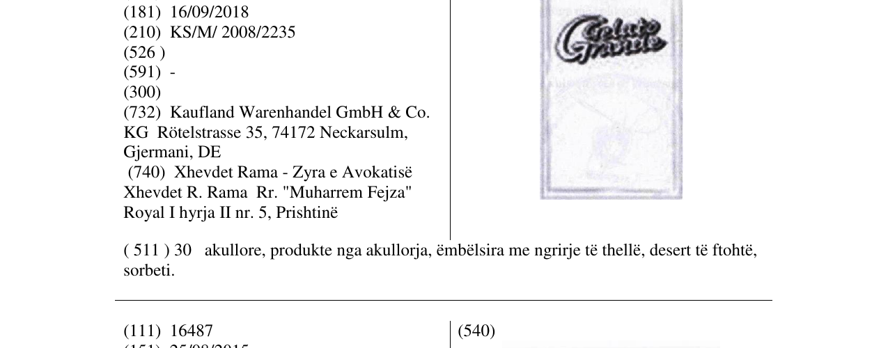 Zëri i markës Gelato Grande në buletin