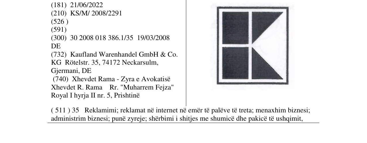 Zëri i markës K (design, black/white) në buletin