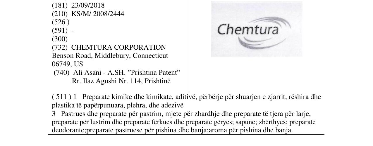 Zëri i markës CHEMTURA në buletin