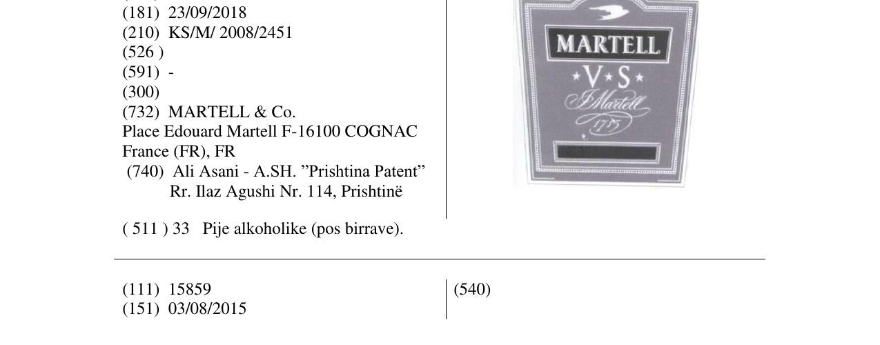 Zëri i markës MARTELL V S në buletin