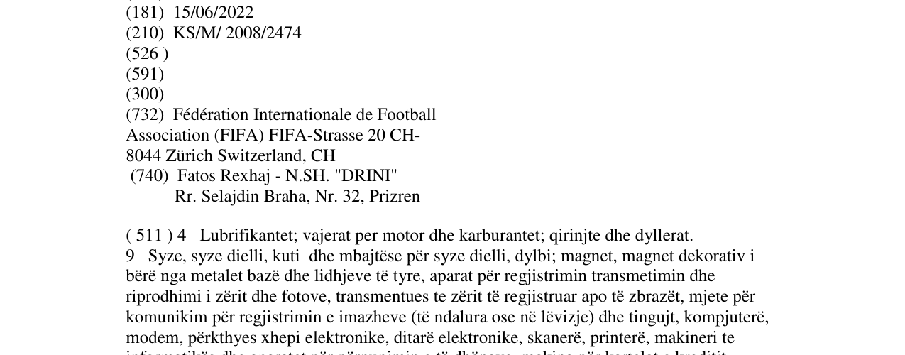 Zëri i markës FIFA WORLD CUP në buletin