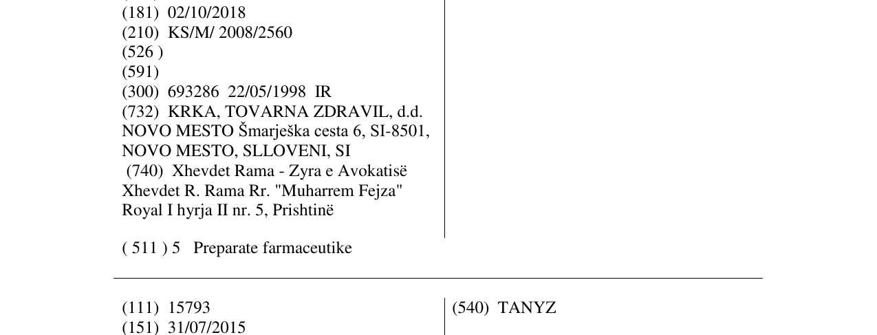 Zëri i markës RUTACID në buletin