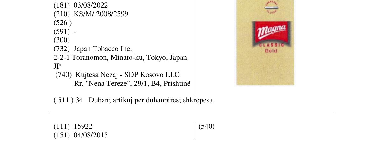 Zëri i markës Magna CLASSIC Gold në buletin