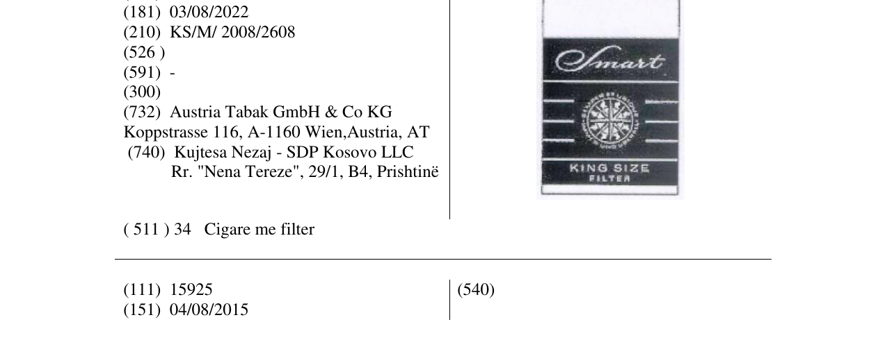 Zëri i markës Smart KING SIZE FILTER në buletin