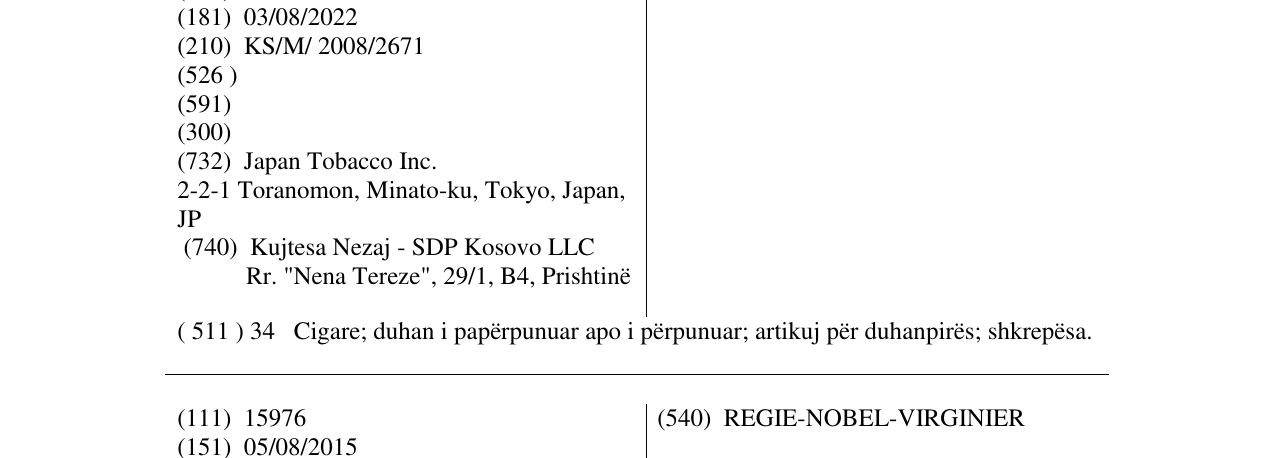Zëri i markës JT INTERNATIONAL në buletin