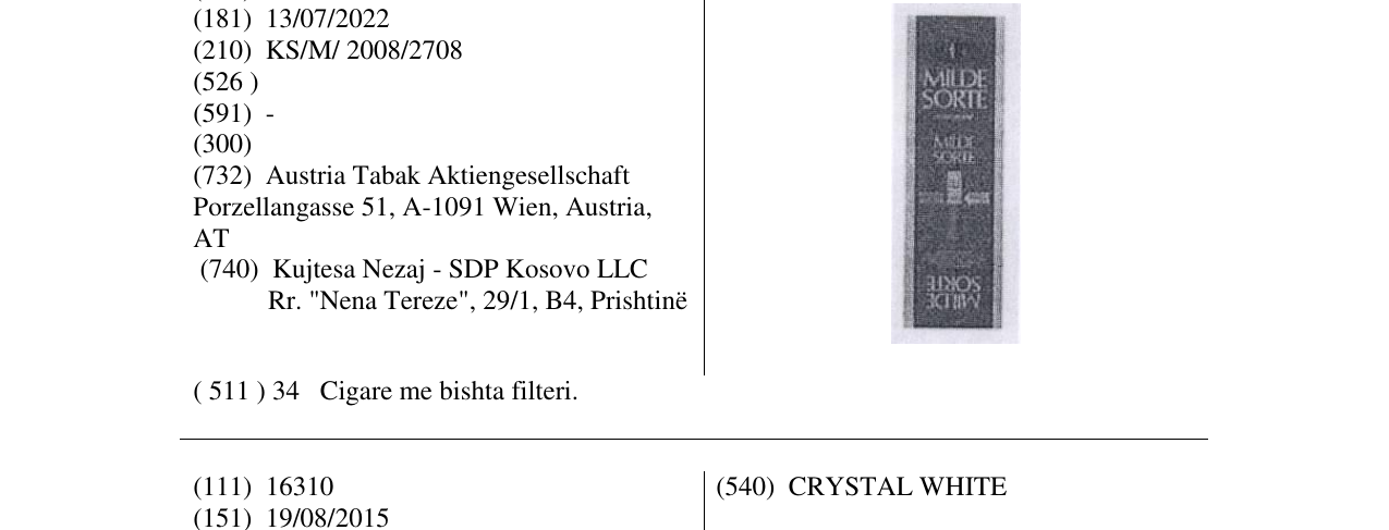 Zëri i markës MILDE SORTE në buletin