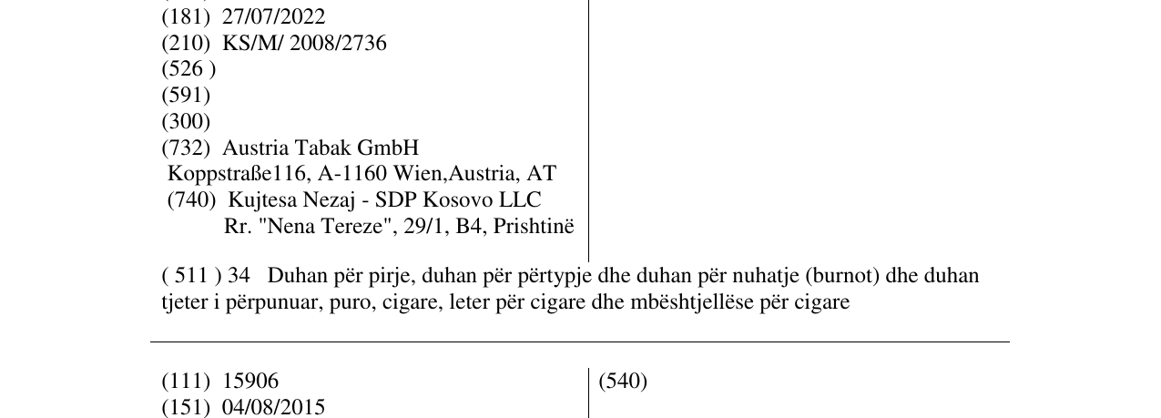 Zëri i markës REGIE-I. SORTE në buletin
