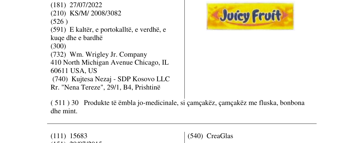 Zëri i markës Juicy Fruit në buletin