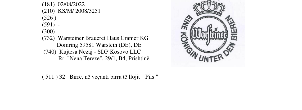 Zëri i markës Warfteiner EINE KÖNIGIN UNTER DEN BIEREN në buletin