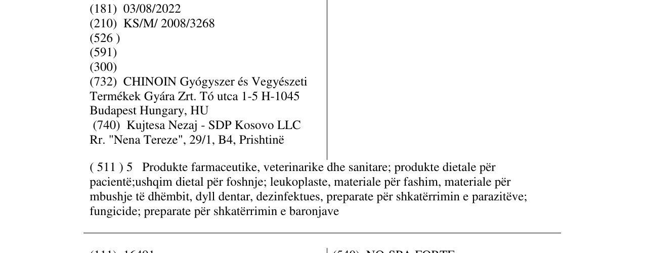 Zëri i markës NO-SPALGIN në buletin