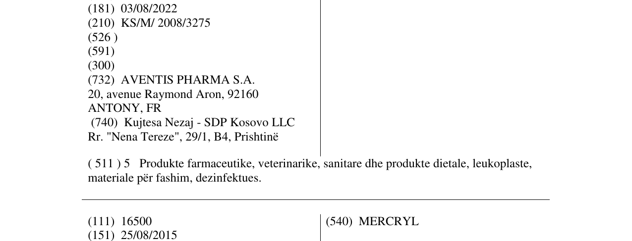 Zëri i markës RODOGYL në buletin