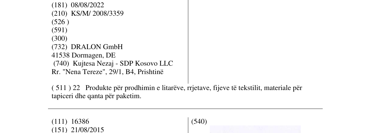 Zëri i markës Dralon në buletin