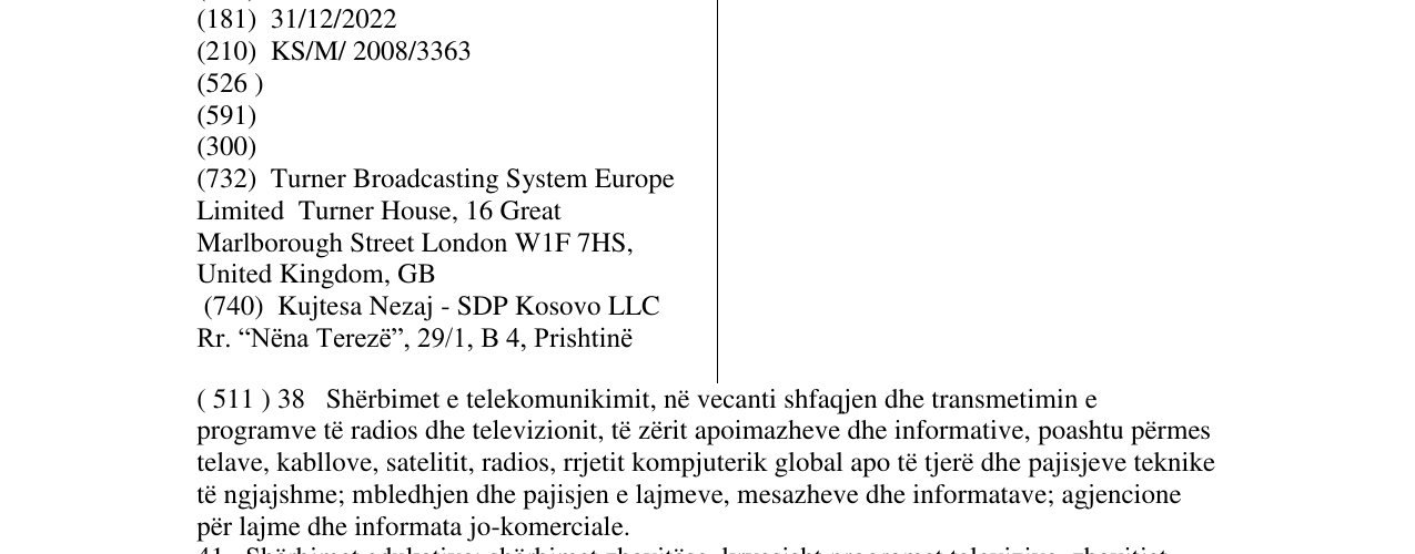 Zëri i markës TCM TURNER CLASSIC MOV IES në buletin