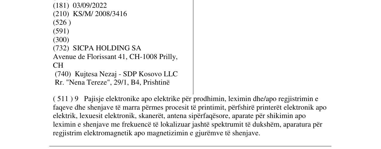 Zëri i markës SICPA në buletin