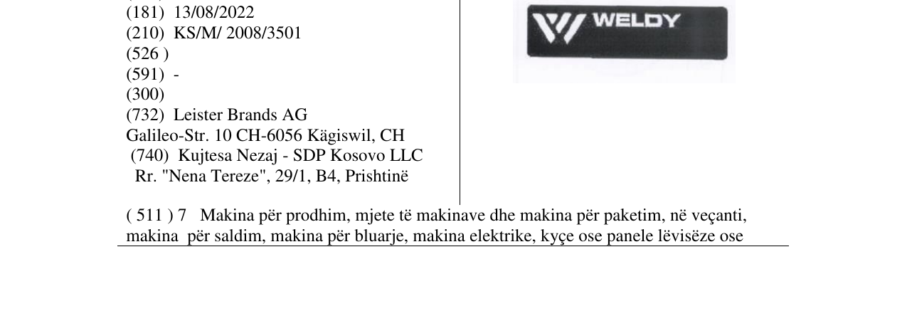 Zëri i markës WELDY në buletin