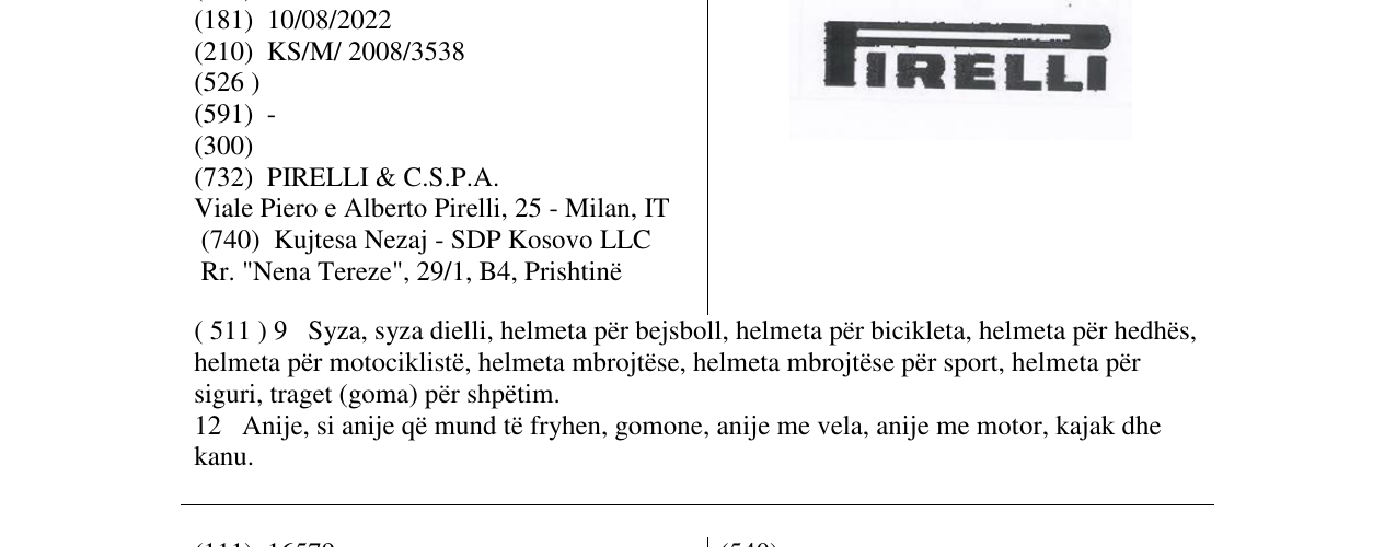 Zëri i markës PIRELLI në buletin