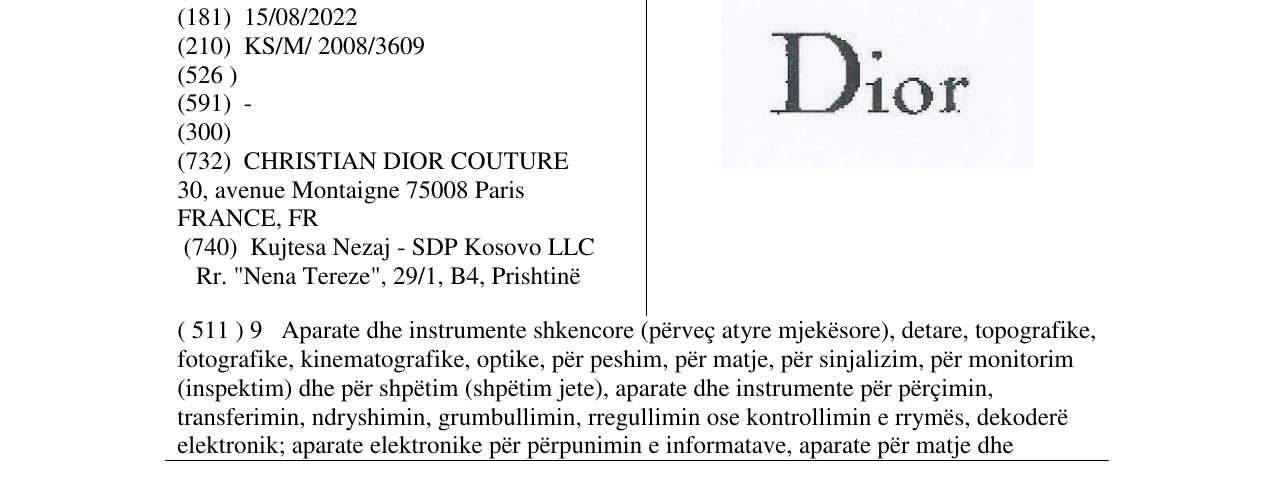 Zëri i markës Dior në buletin