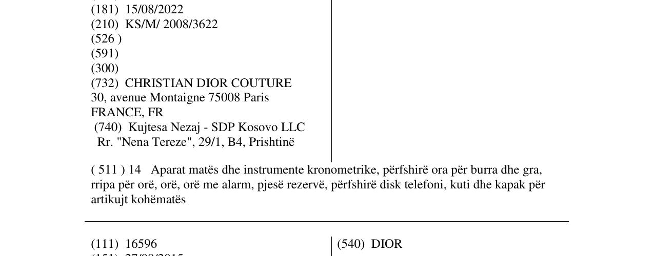 Zëri i markës DIOR në buletin