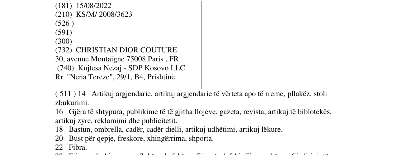 Zëri i markës DIOR në buletin
