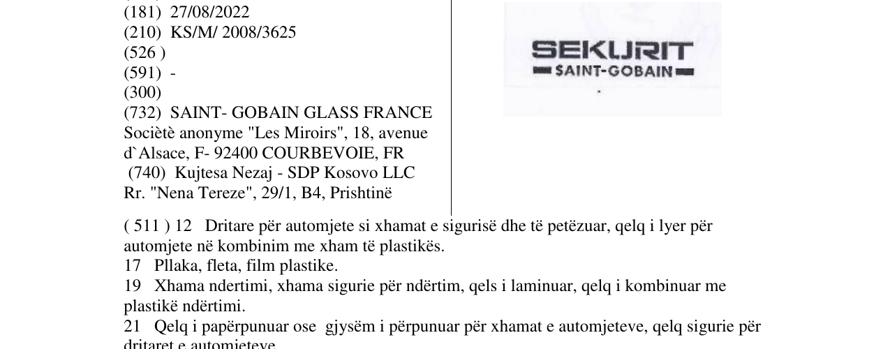 Zëri i markës SEKURIT SAINT- GOBAIN në buletin