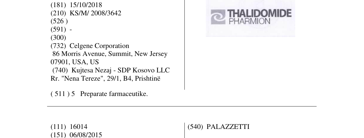 Zëri i markës THALIDOMIDE PHARMION në buletin