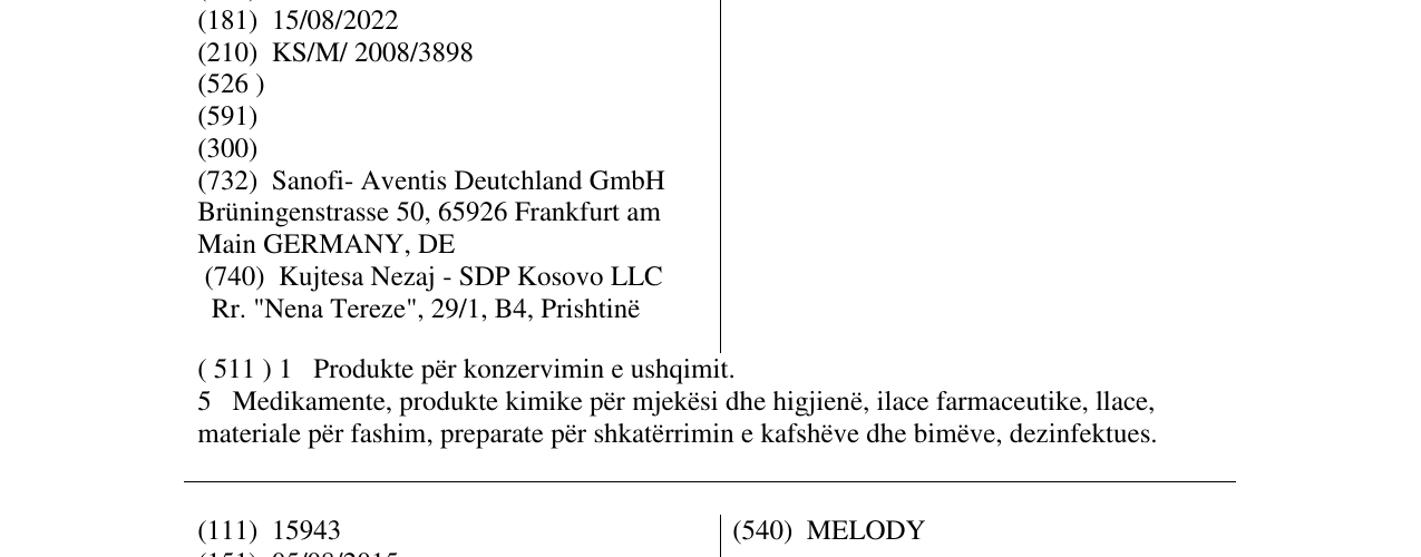Zëri i markës BARALGIN në buletin