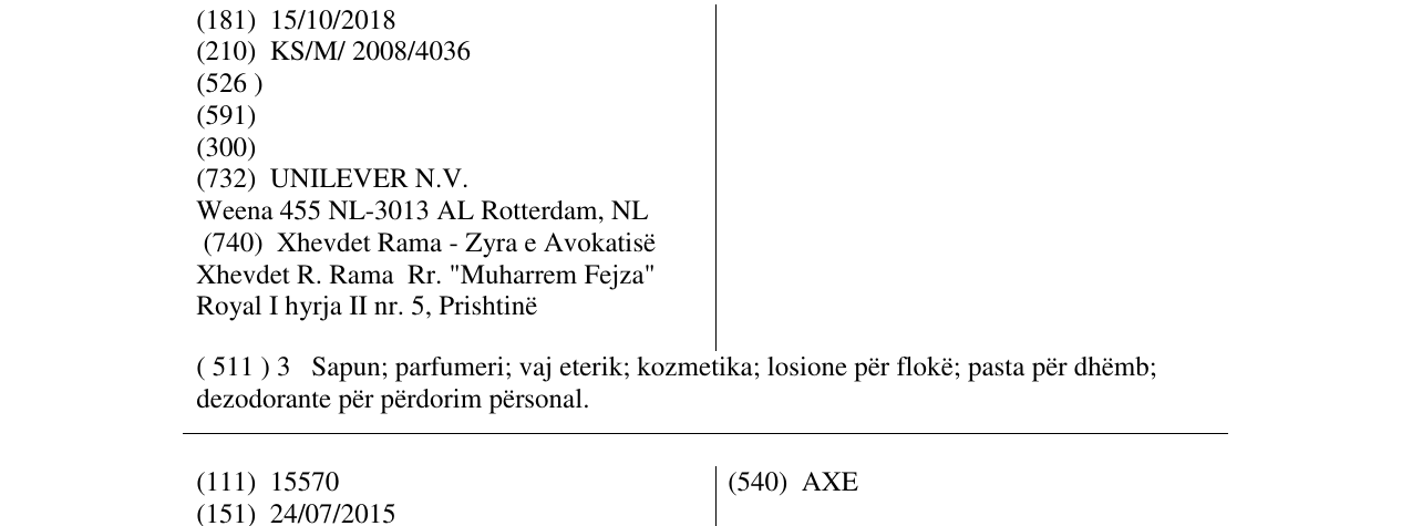Zëri i markës AXE MIRAGE në buletin