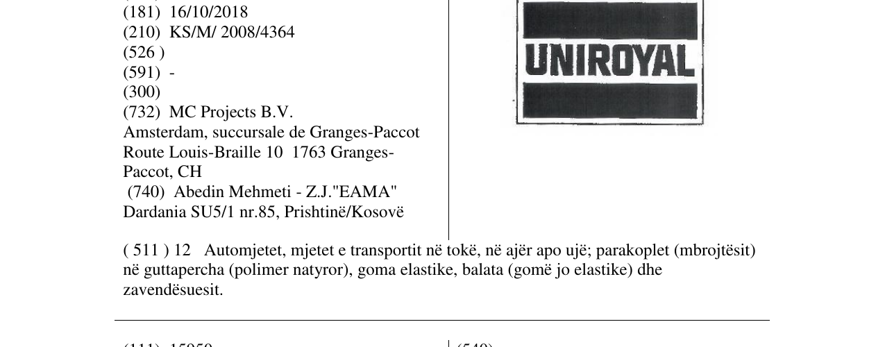 Zëri i markës UNIROYAL në buletin