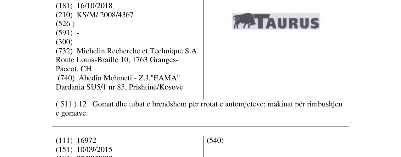 Zëri i markës TAURUS në buletin