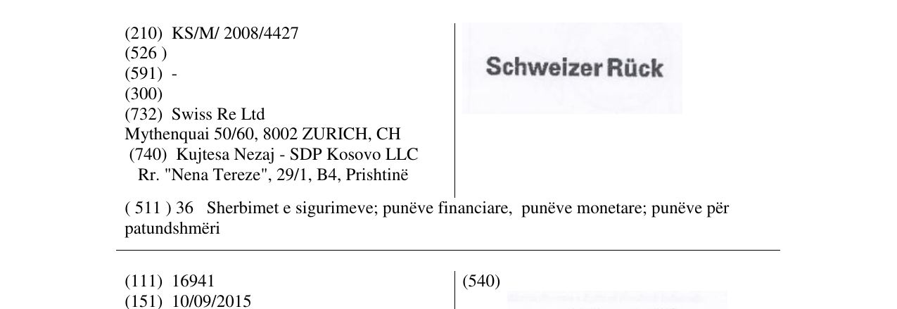 Zëri i markës Schweizer Rück në buletin
