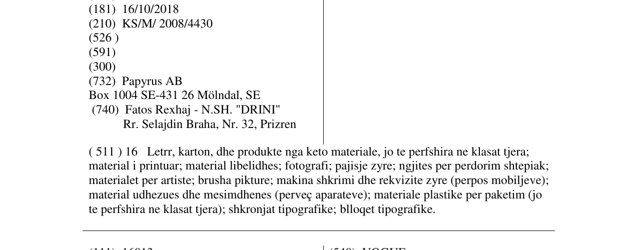 Zëri i markës OPAKOSATIN në buletin