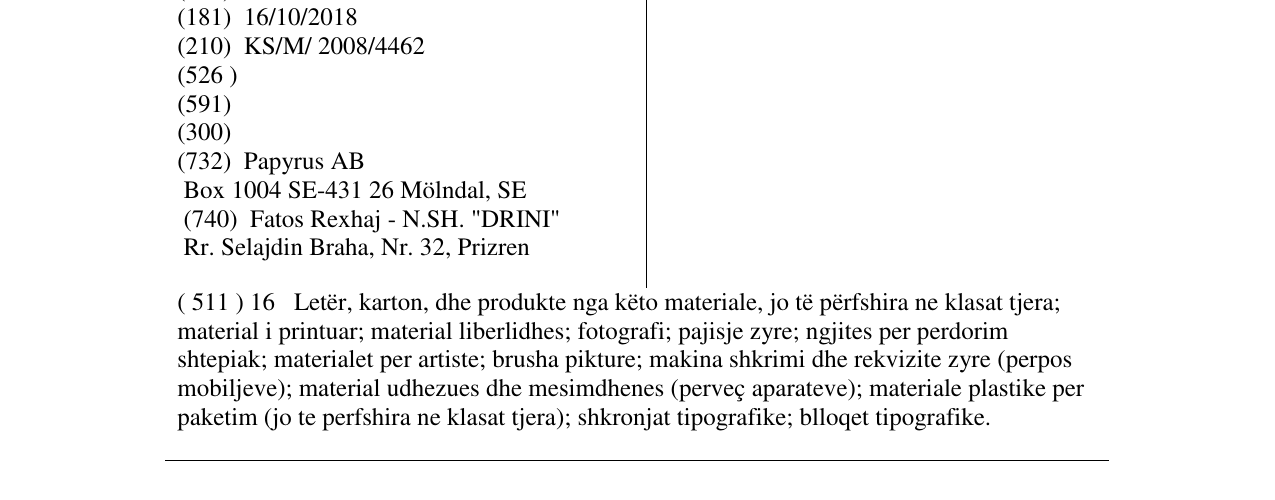 Zëri i markës XEROLITH në buletin