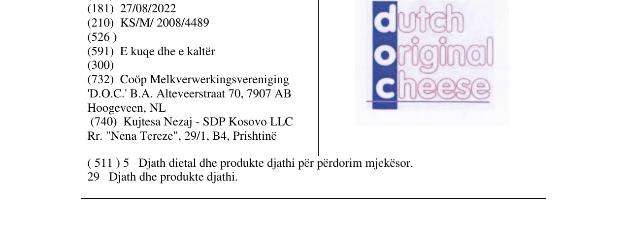 Zëri i markës dutch original cheese në buletin