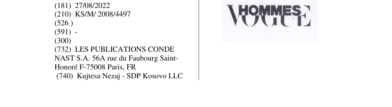 Zëri i markës HOMMES VOGUE në buletin