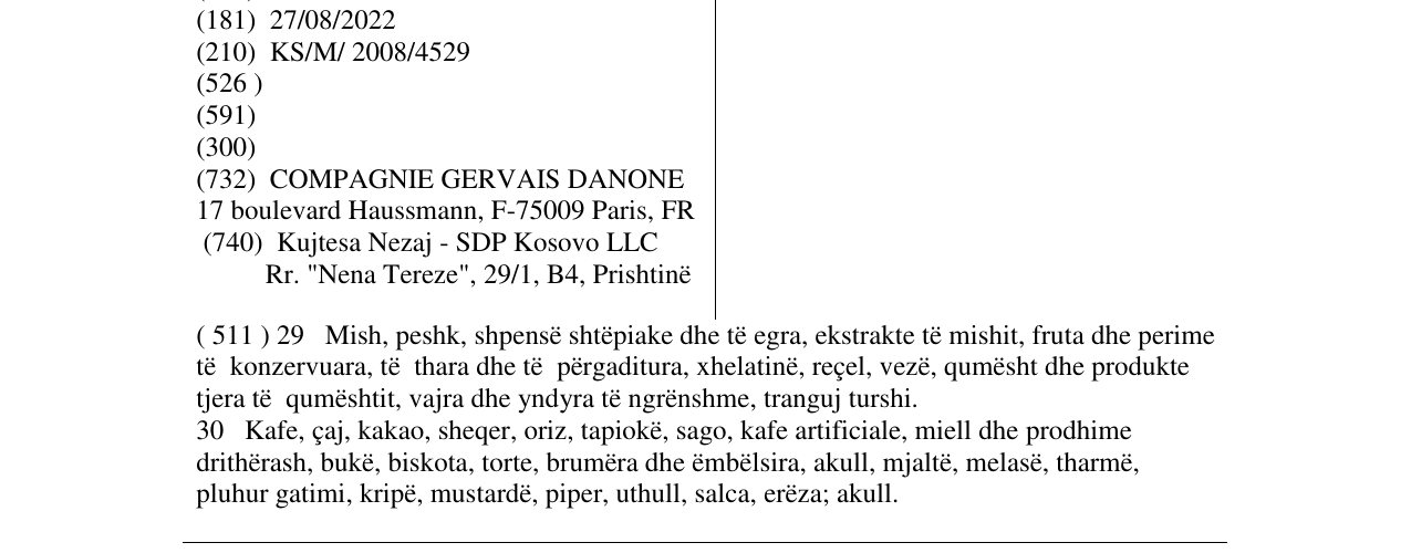 Zëri i markës DANETTE në buletin