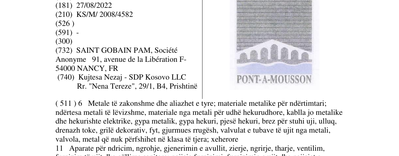 Zëri i markës PONT-A-MOUSSON në buletin