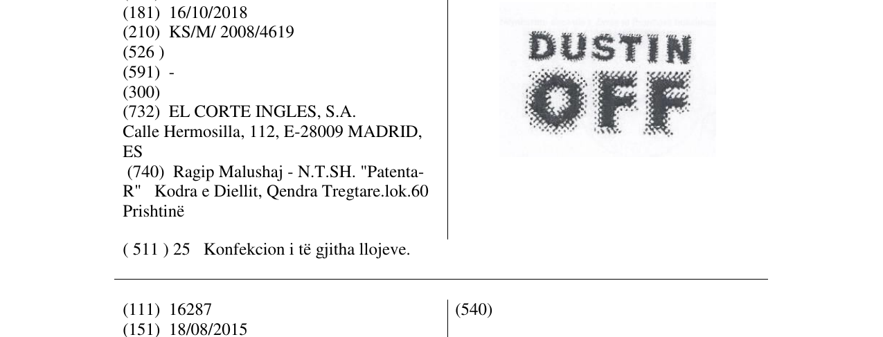 Zëri i markës DUSTIN OFF në buletin