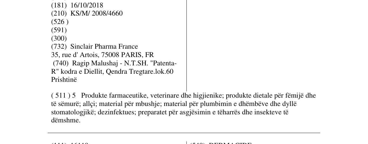 Zëri i markës TRIDESONIT në buletin