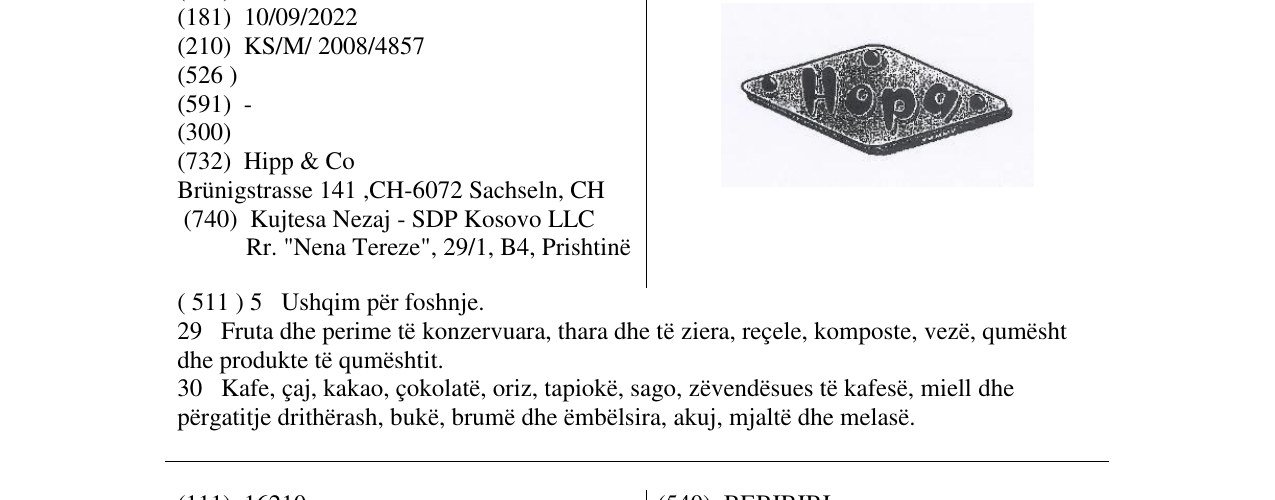 Zëri i markës Hopa në buletin