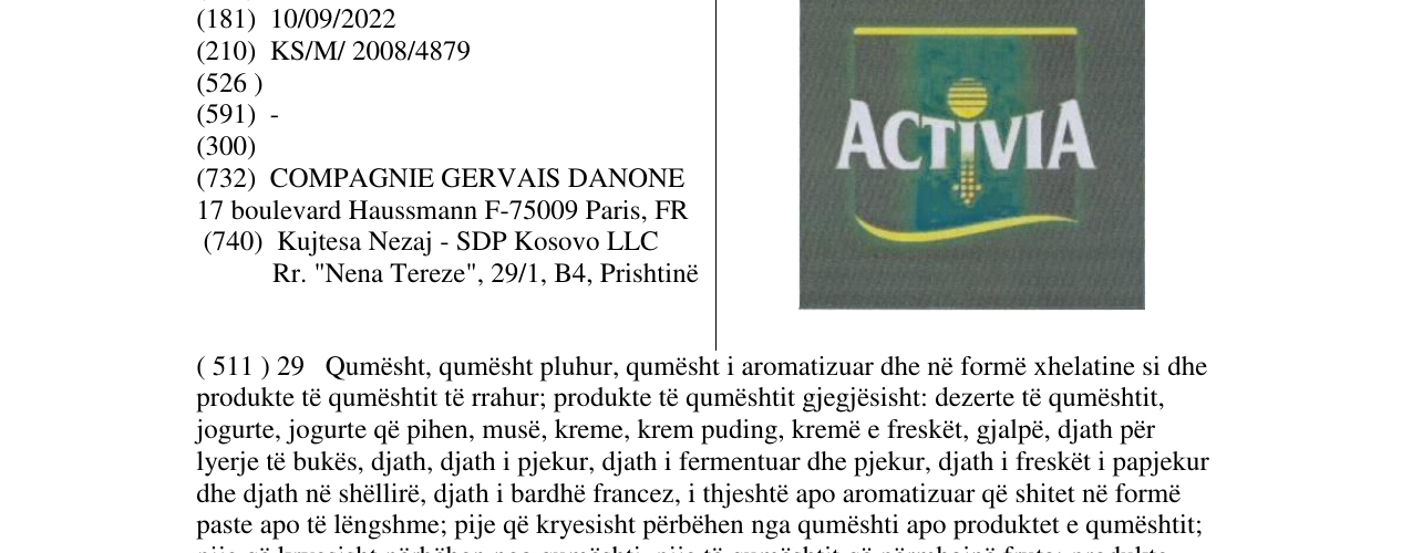 Zëri i markës ACTIVIA në buletin