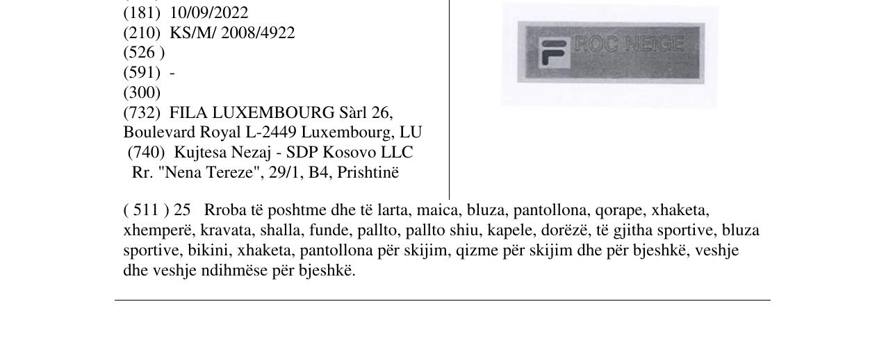 Zëri i markës F ROC NEIGE në buletin