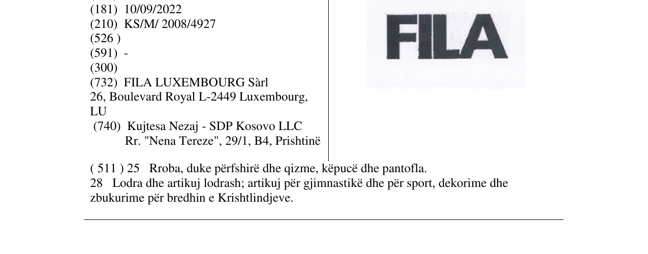 Zëri i markës FILA në buletin