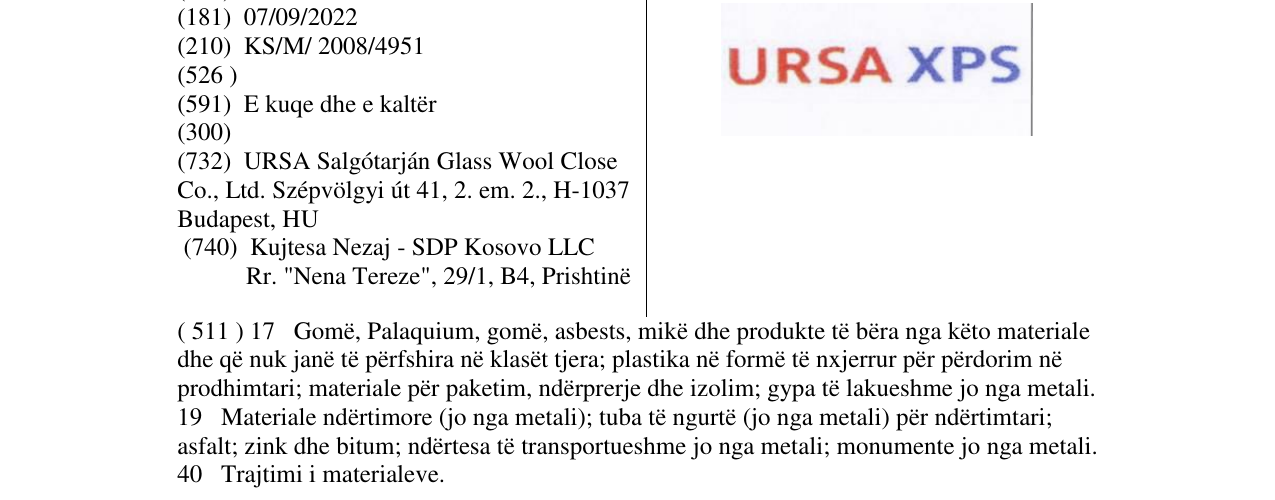 Zëri i markës URSA XPS në buletin