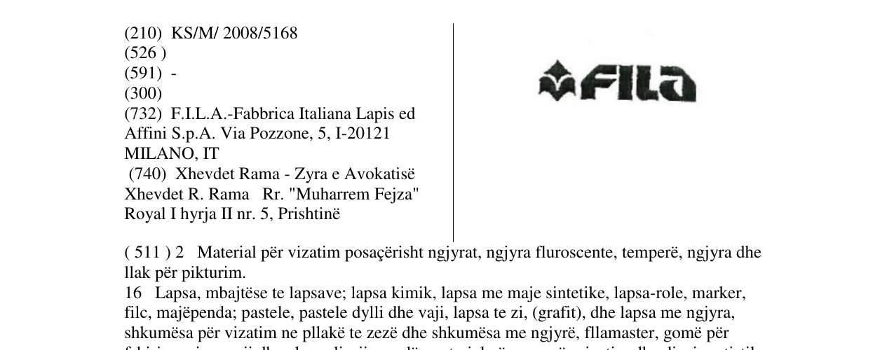 Zëri i markës FILA në buletin